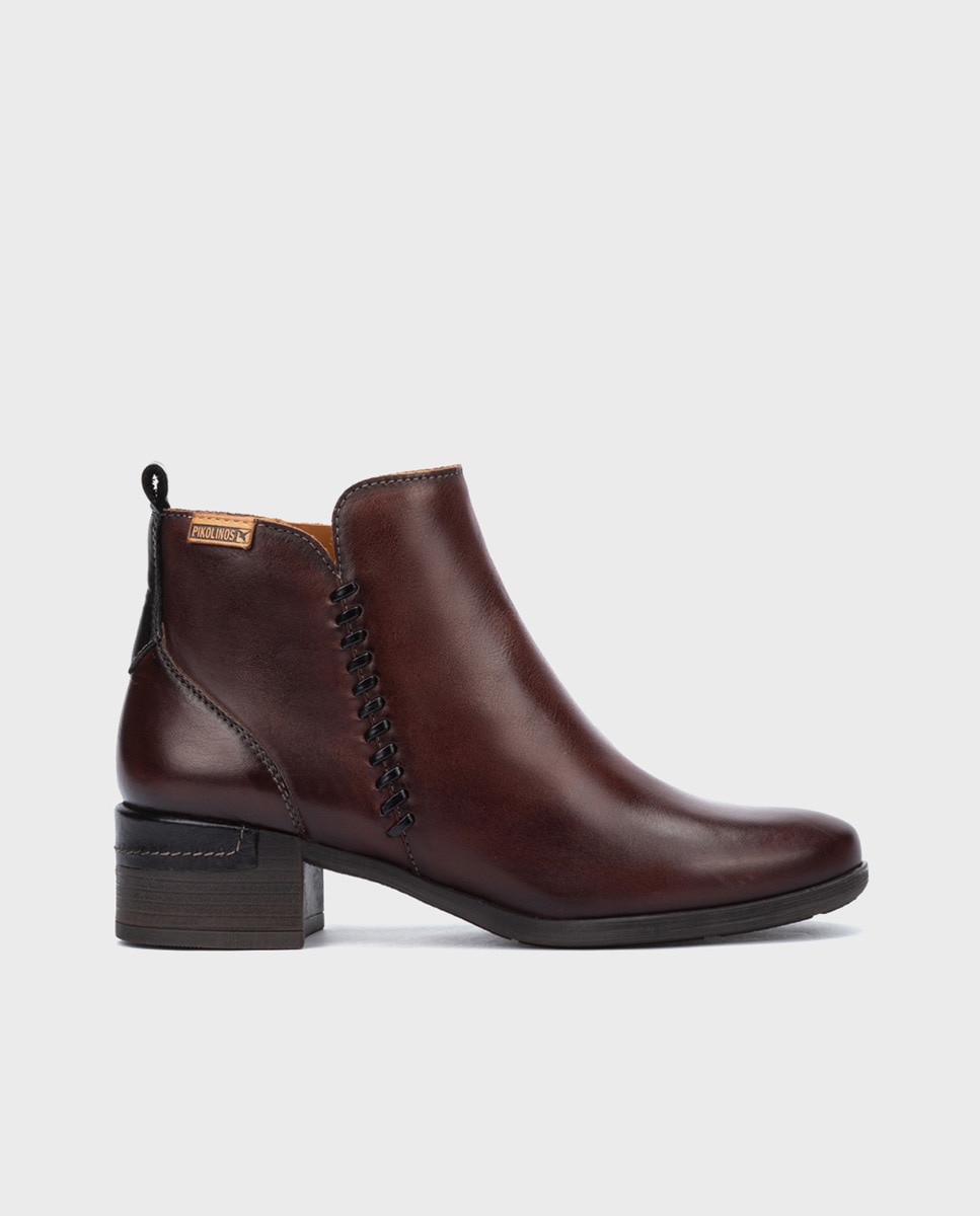 Imagen 1 de Botines de tacón de mujer de piel con cremallera - Pikolinos - Marrón oscuro Marrón oscuro