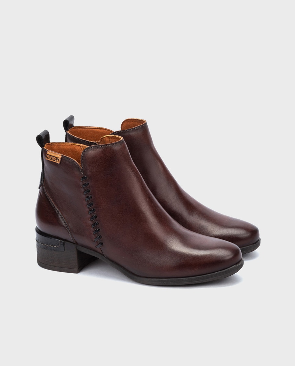 Imagen 2 de Botines de tacón de mujer de piel con cremallera - Pikolinos - Marrón oscuro Marrón oscuro