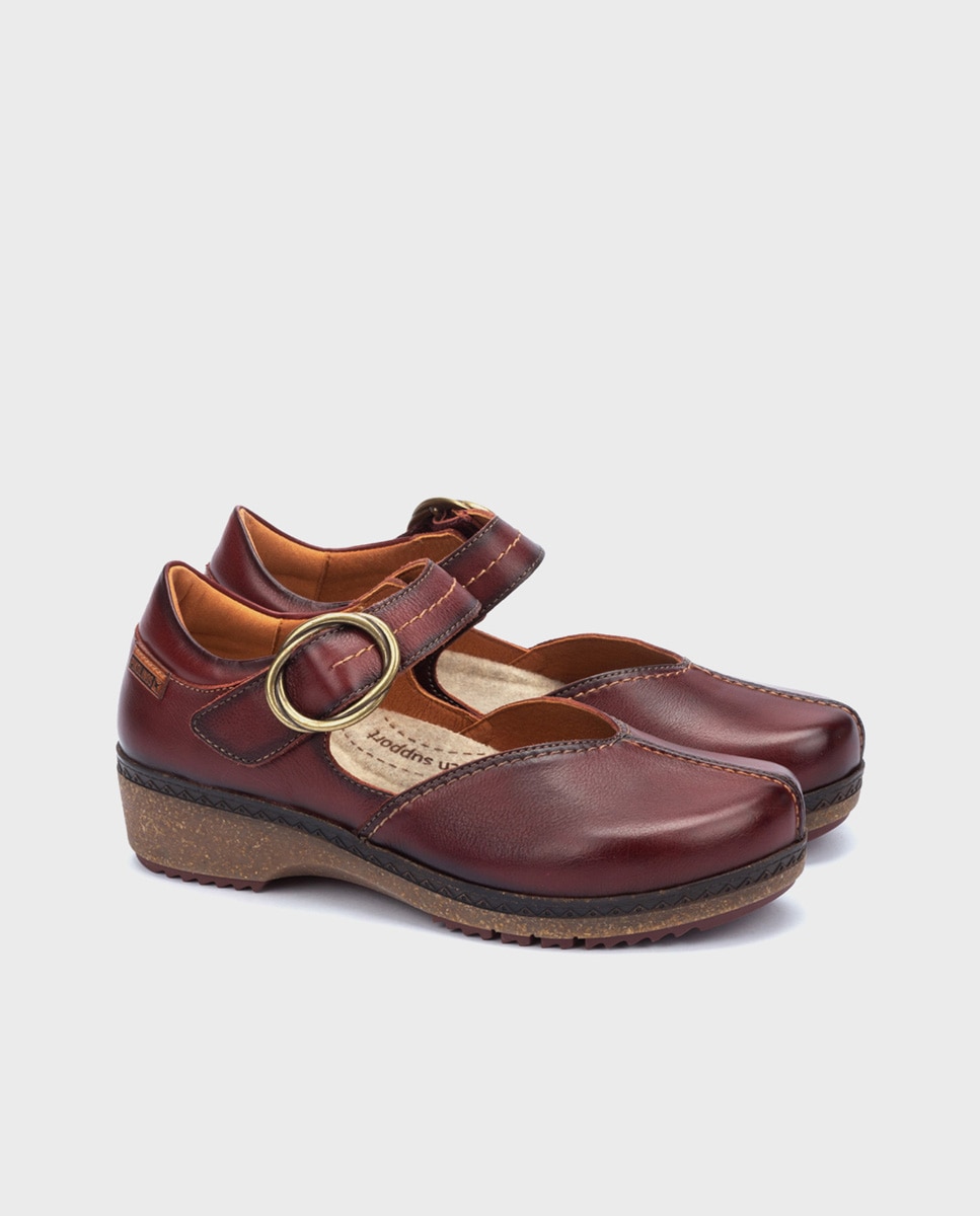 Zapatos planos de mujer de piel con plantilla memory foam extraíble - Pikolinos - Granate Granate-3