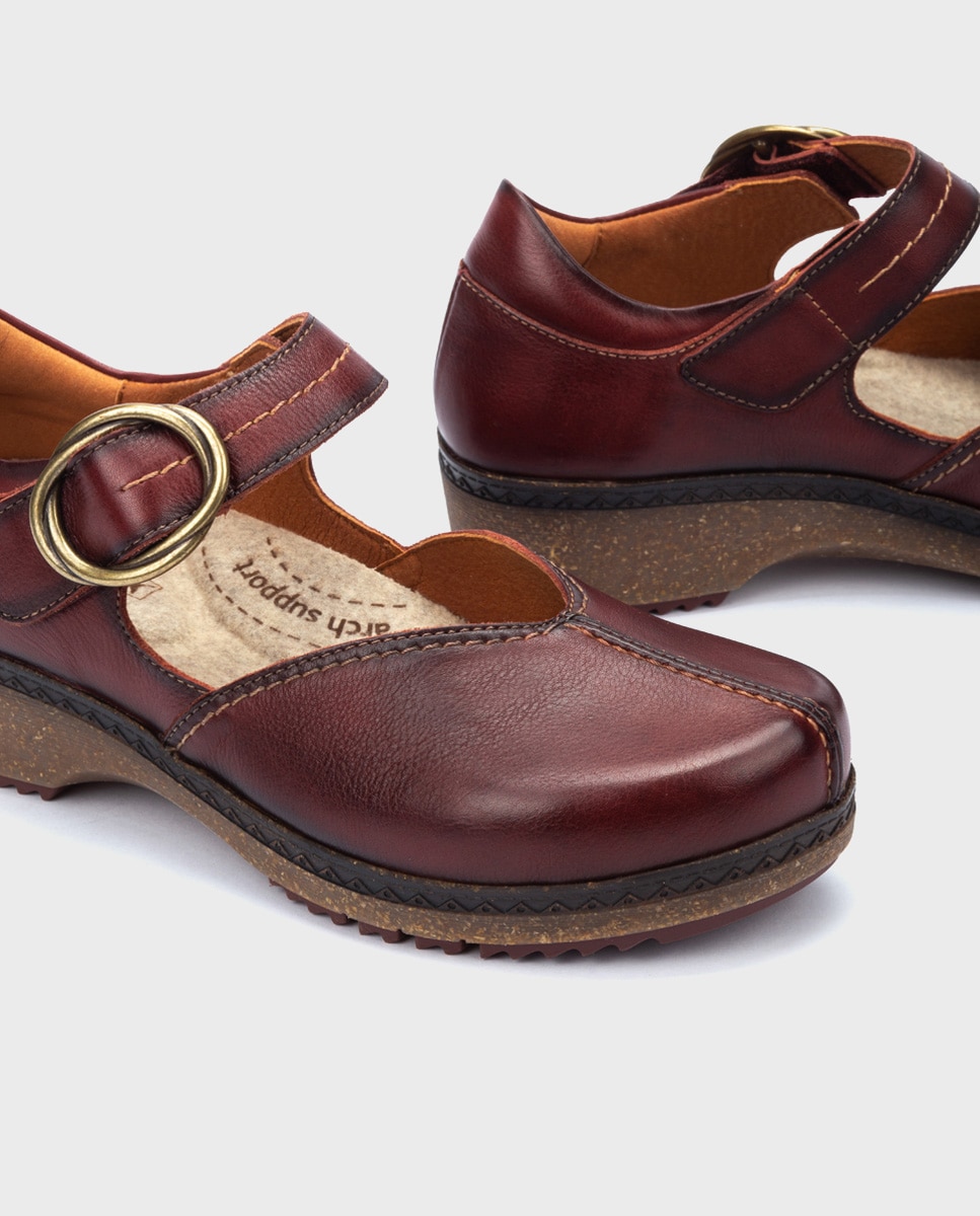 Zapatos planos de mujer de piel con plantilla memory foam extraíble - Pikolinos - Granate Granate-4
