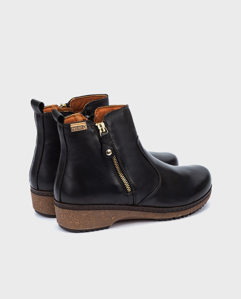 Botines planos de mujer de piel con plantilla memory foam extraíble - Pikolinos - Negro Negro-3