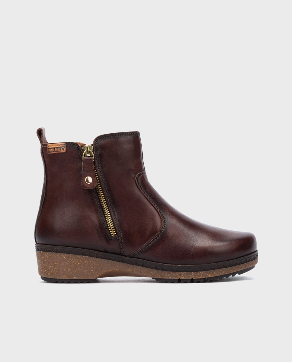 Imagen 1 de Botines planos de mujer de piel con plantilla memory foam extraíble Marrón oscuro