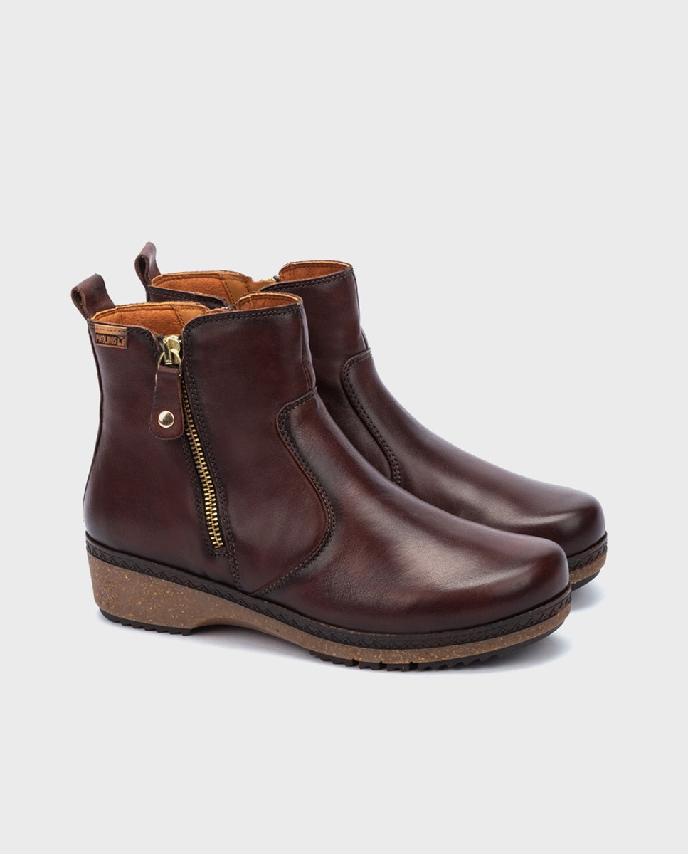 Imagen 2 de Botines planos de mujer de piel con plantilla memory foam extraíble - Marrón oscuro Marrón oscuro