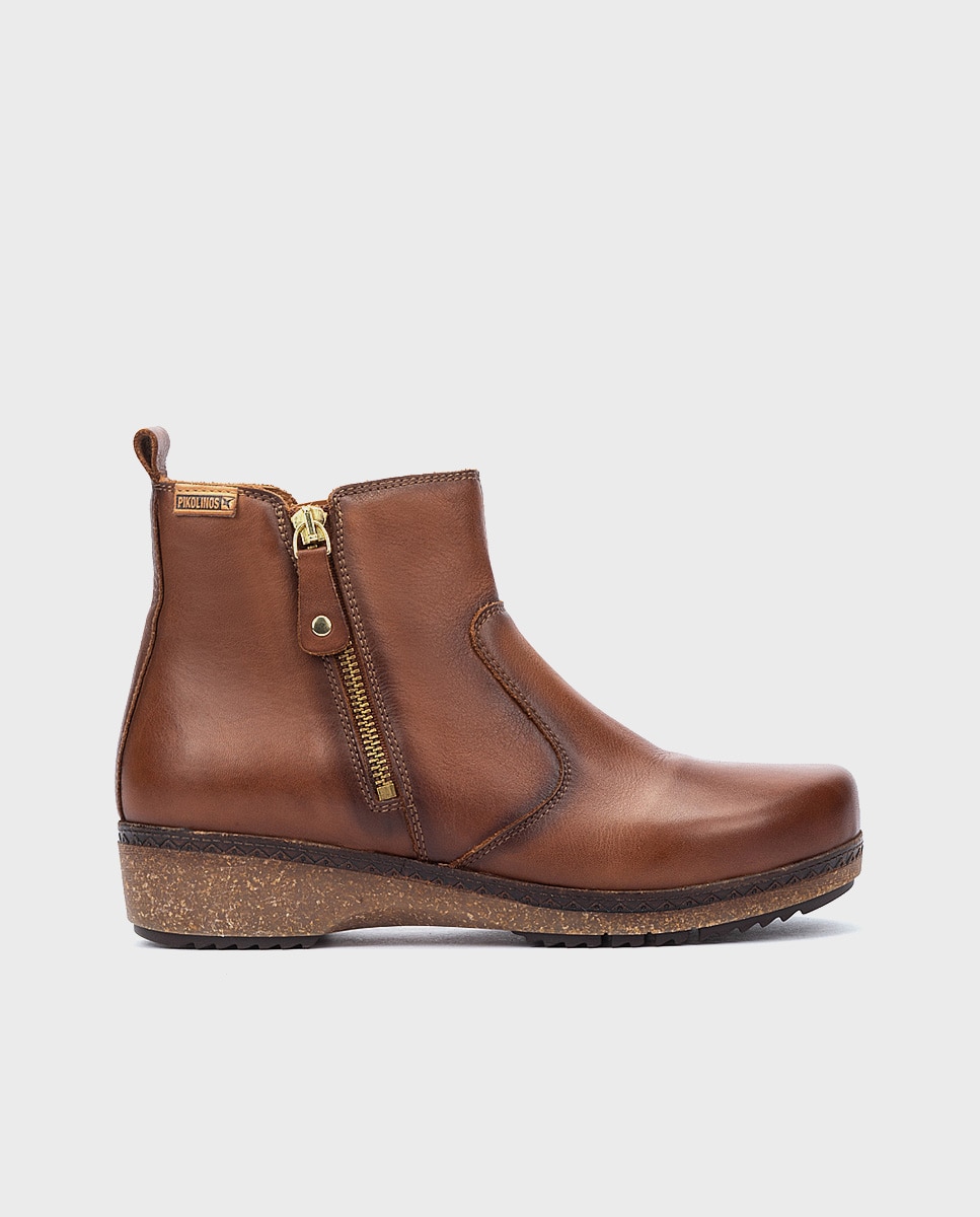 Botines planos de mujer de piel con plantilla memory foam extraíble - Pikolinos - Marrón Marrón-1