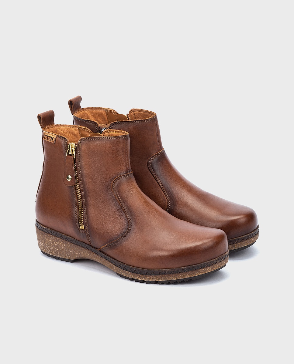 Botines planos de mujer de piel con plantilla memory foam extraíble - Pikolinos - Marrón Marrón-2