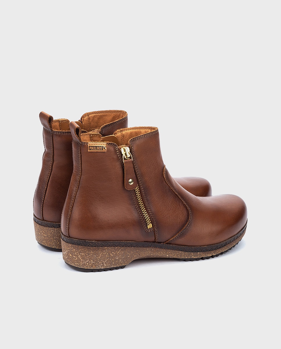 Botines planos de mujer de piel con plantilla memory foam extraíble - Pikolinos - Marrón Marrón-3