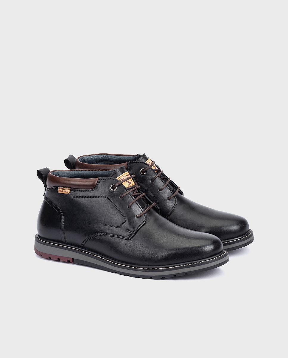 Imagen 3 de Botines de hombre de piel con cordones y forro de pelo - Negro Negro