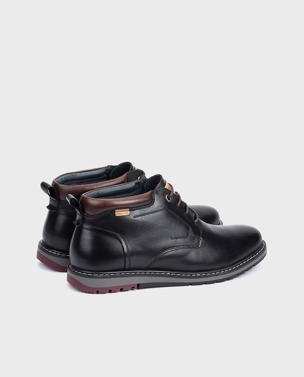 Imagen 2 de Botines de hombre de piel con cordones y forro de pelo - Negro Negro