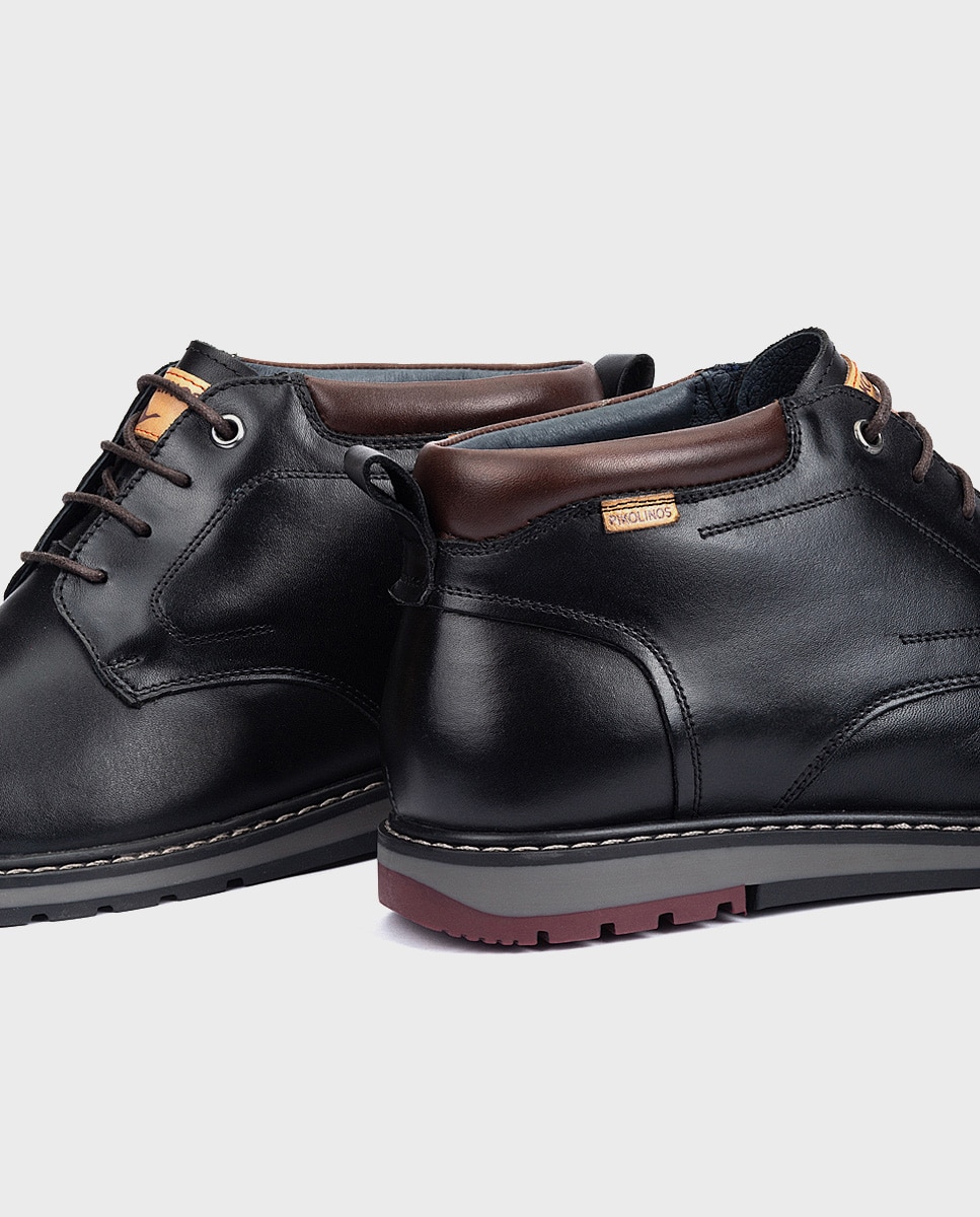 Imagen 4 de Botines de hombre de piel con cordones y forro de pelo - Negro Negro