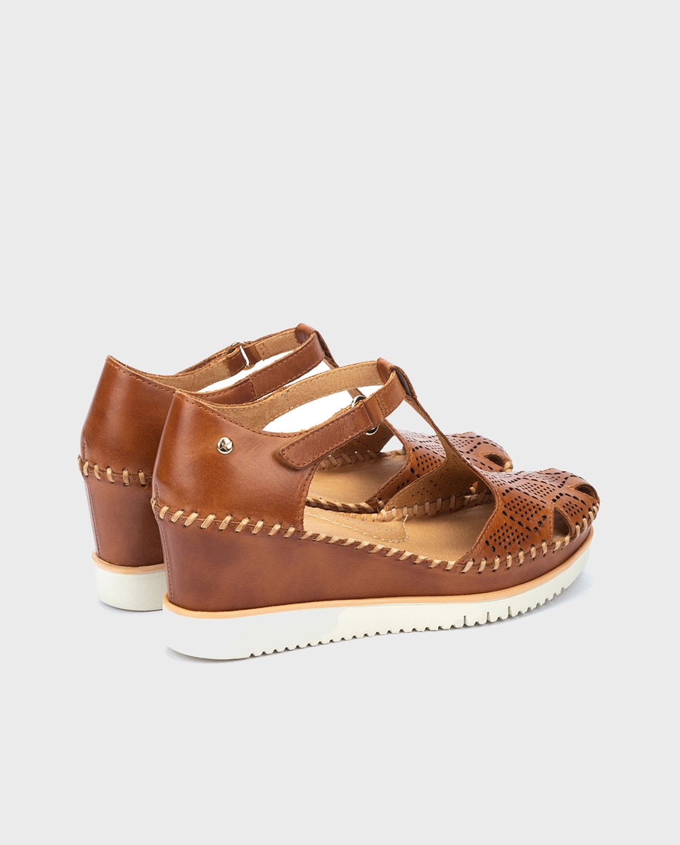Pikolinos - Sandalias de cuña de mujer de piel con suela extraligera.