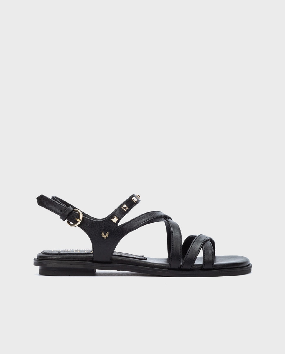 Sandalias planas de mujer de piel con cierre de hebilla y detalle de tachuelas - Martinelli - Gris oscuro Gris oscuro-1