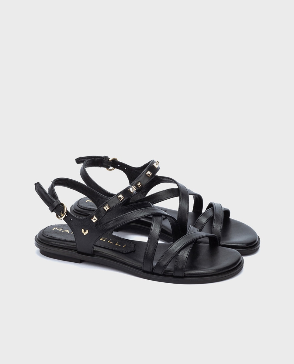 Sandalias planas de mujer de piel con cierre de hebilla y detalle de tachuelas - Martinelli - Gris oscuro Gris oscuro-3