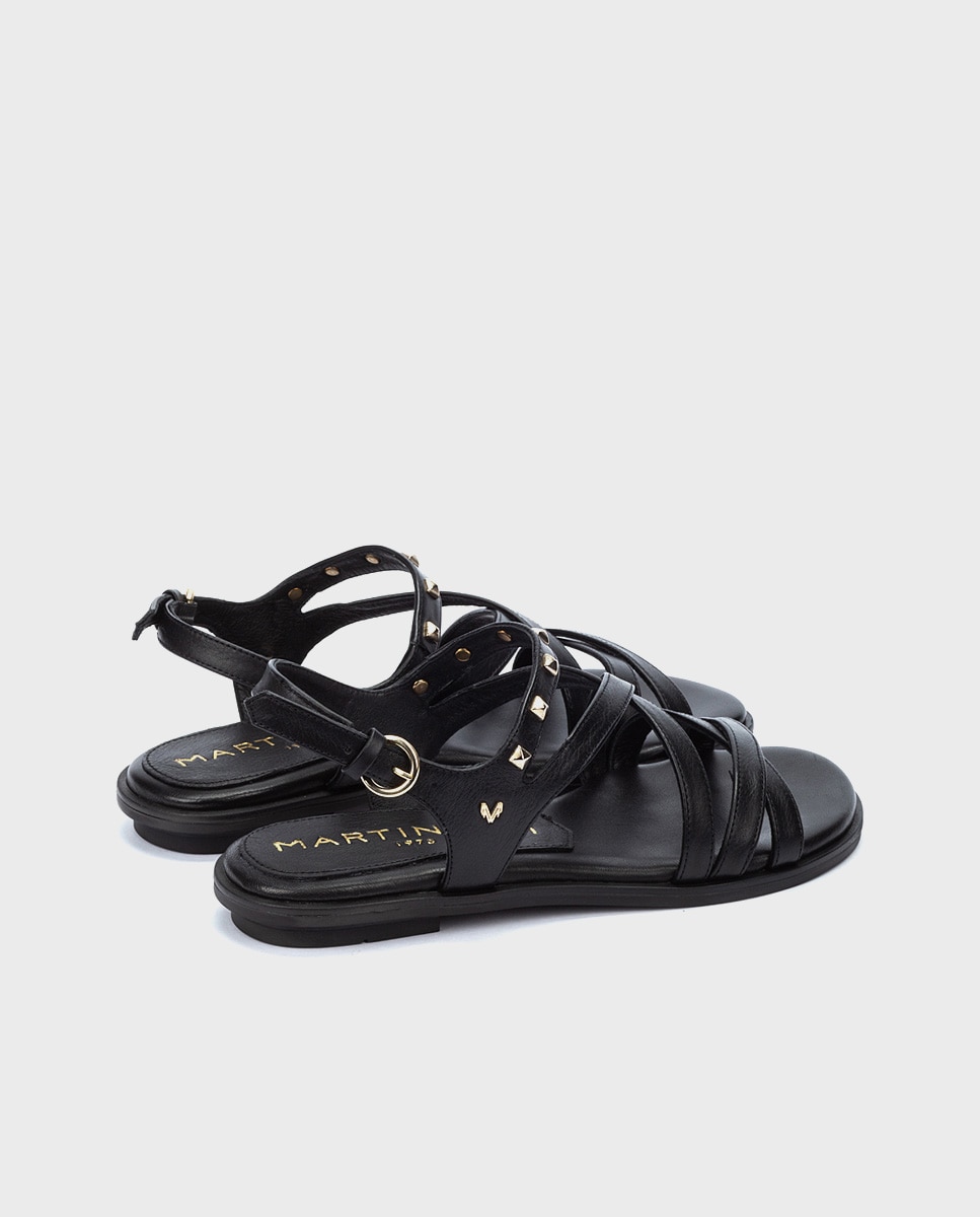 Sandalias planas de mujer de piel con cierre de hebilla y detalle de tachuelas - Martinelli - Gris oscuro Gris oscuro-2