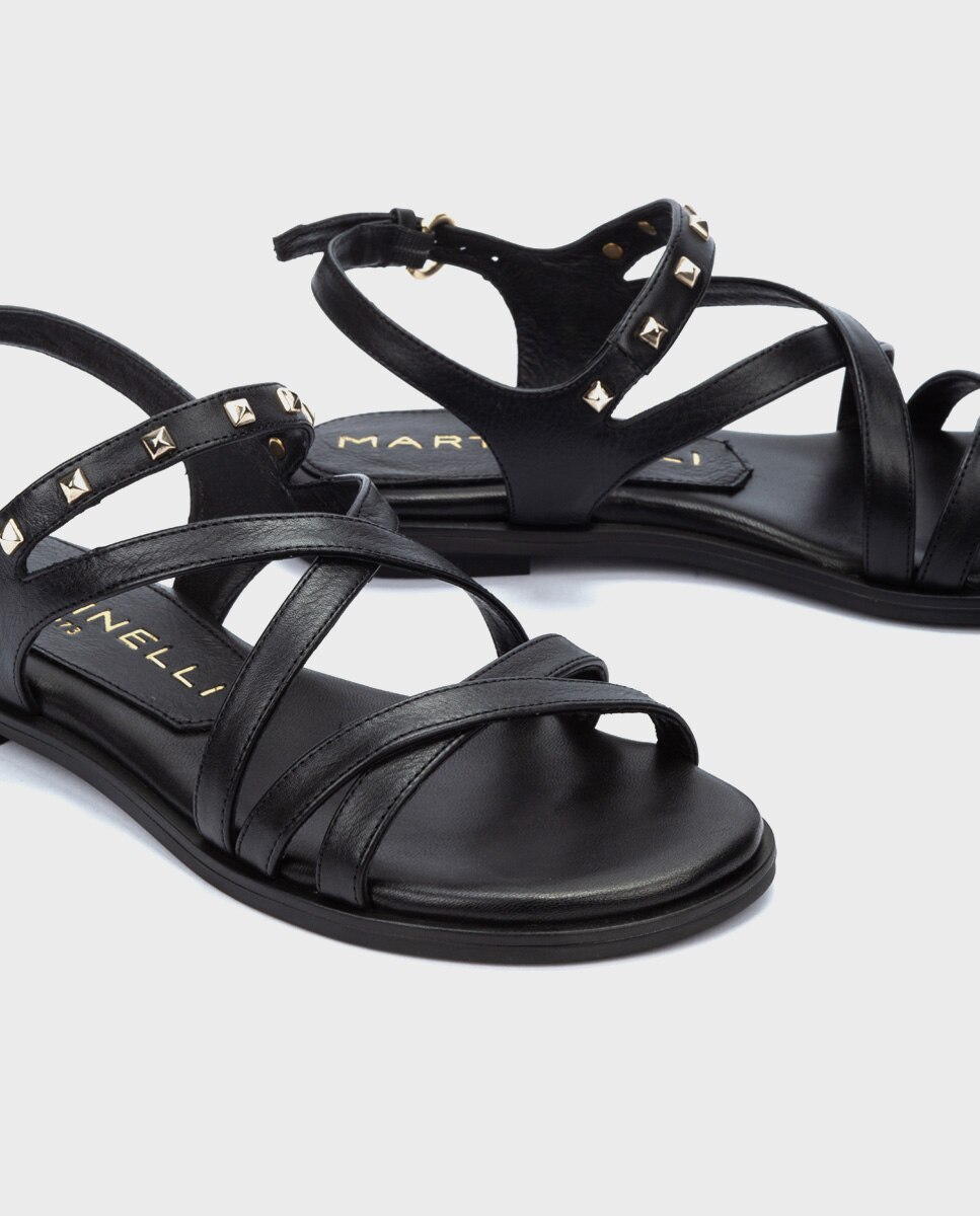 Sandalias planas de mujer de piel con cierre de hebilla y detalle de tachuelas - Martinelli - Gris oscuro Gris oscuro-4
