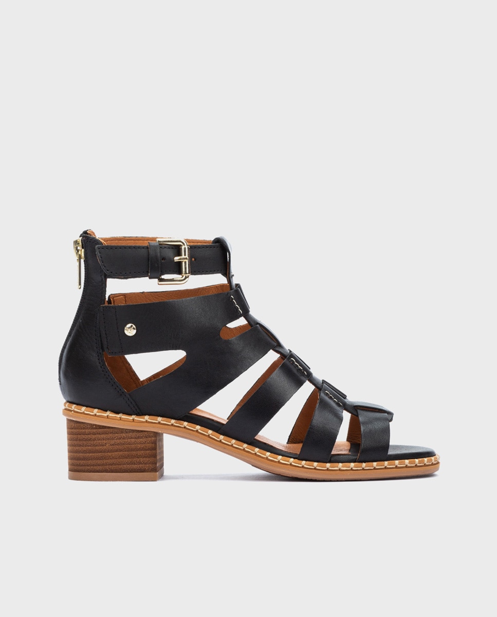 Pikolinos - Sandalias de tacón de mujer de piel con cremallera trasera.