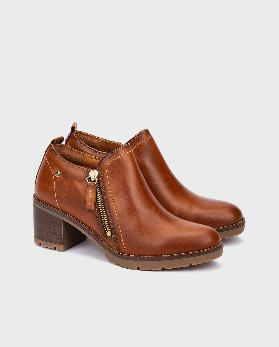 Botines de mujer de piel con cremallera - Pikolinos - Marrón Marrón-3