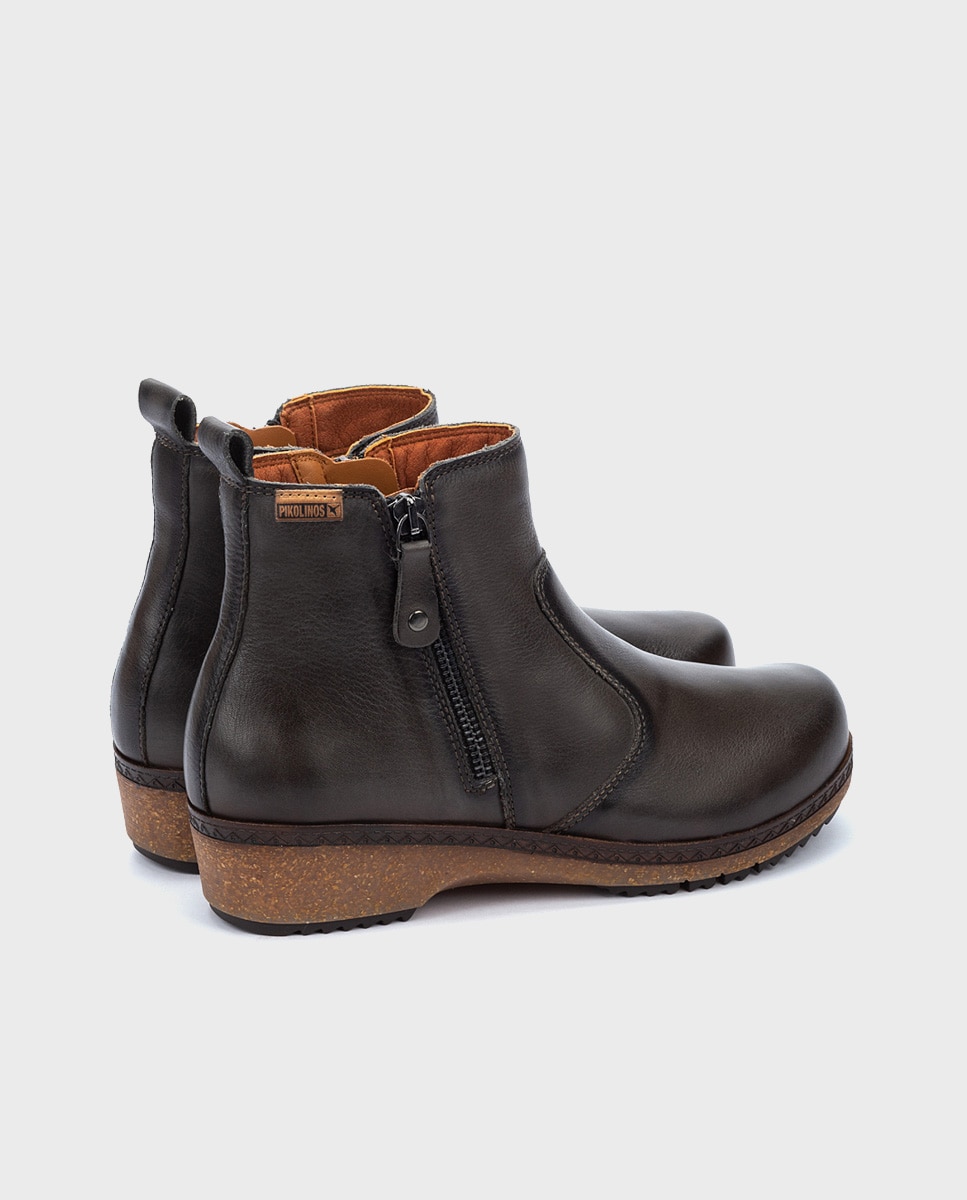 Botines planos de mujer de piel con plantilla memory foam extraíble - Pikolinos - Gris Gris-3