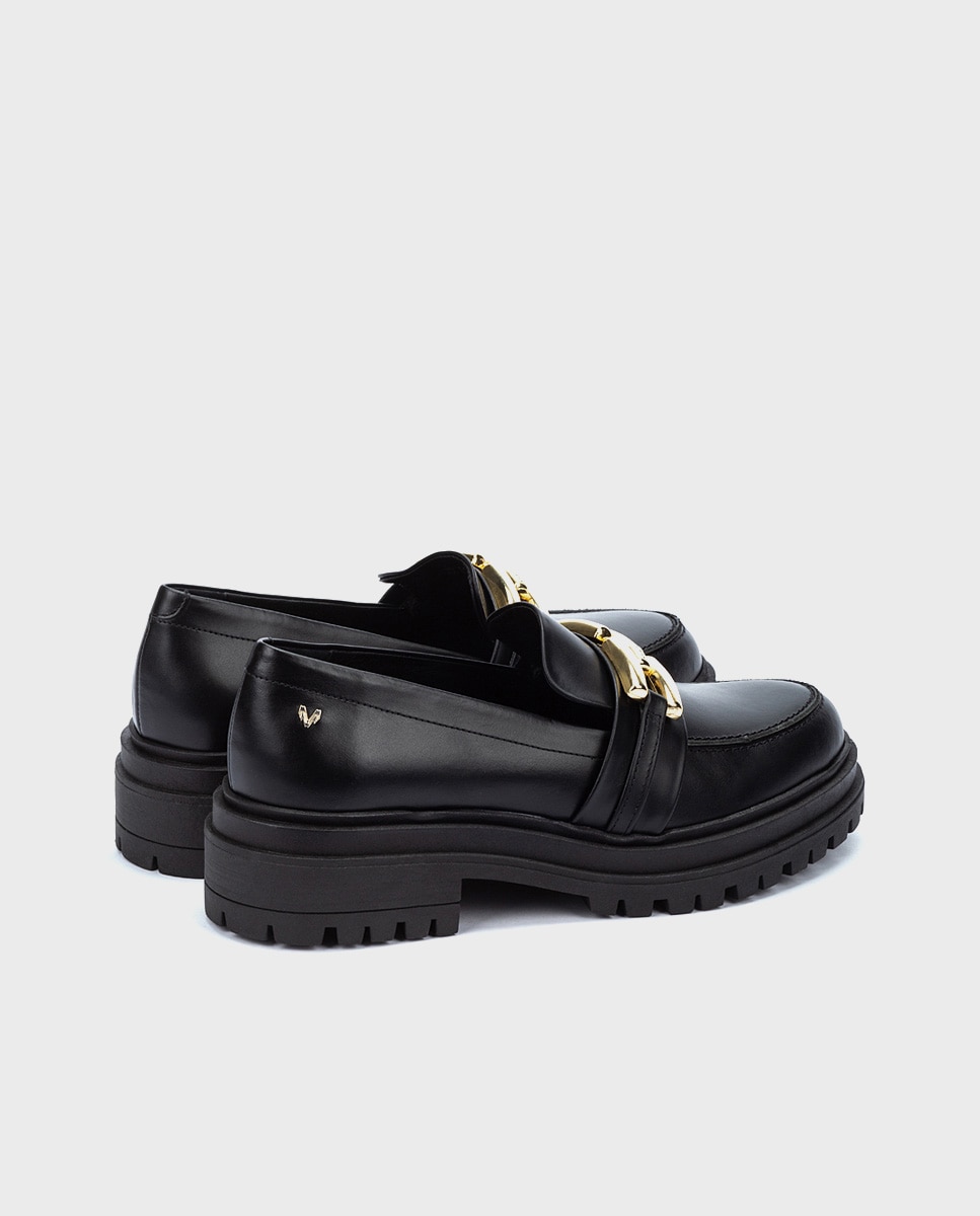 Mocasines de mujer de piel adorno de hebilla dorada en color - Martinelli - Negro Negro-3