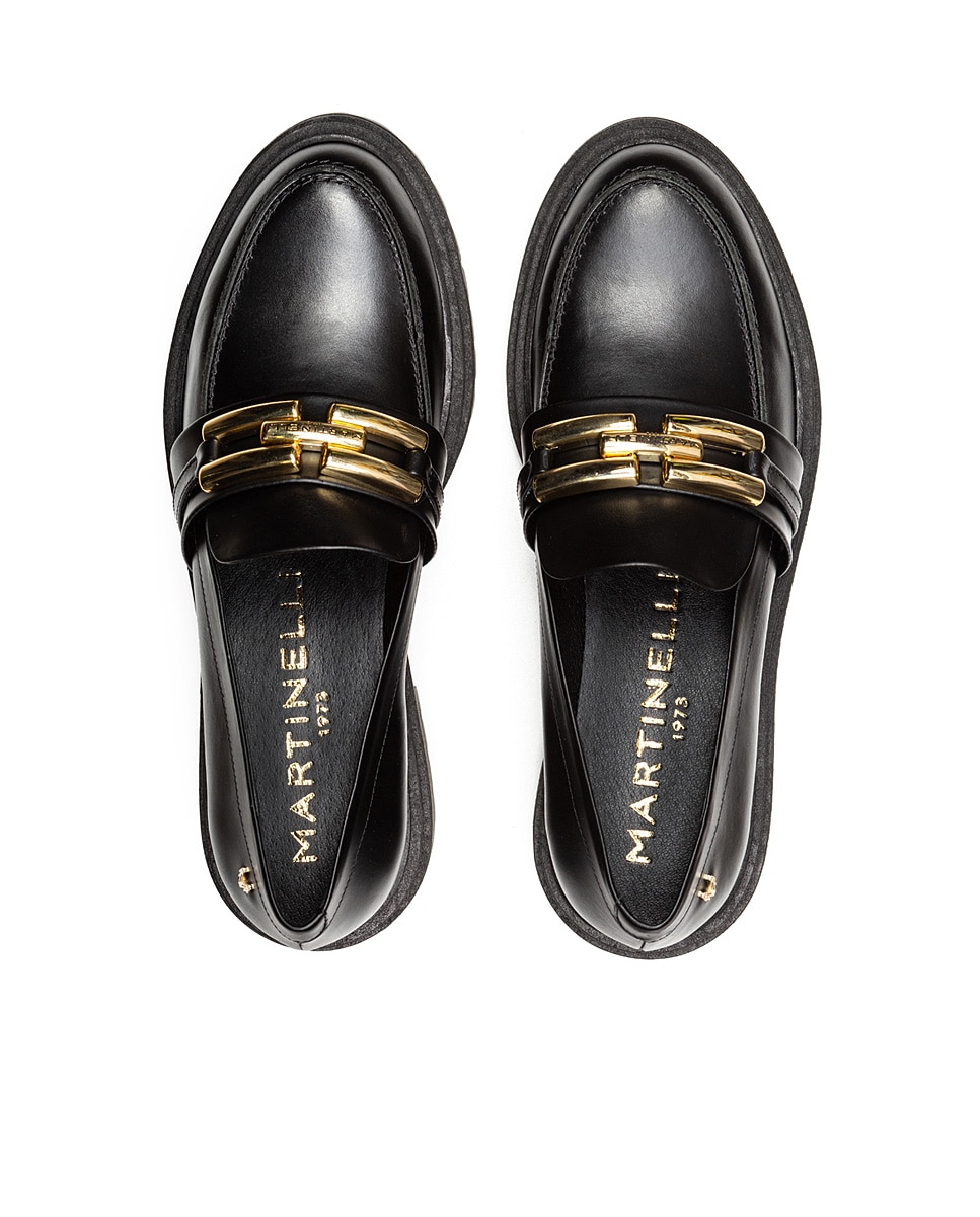 Mocasines de mujer de piel adorno de hebilla dorada en color - Martinelli - Negro Negro-5