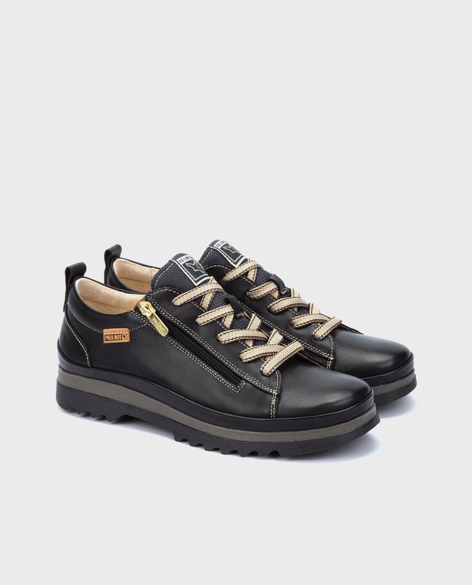 Zapatillas de mujer de piel con plantilla memory foam extraíble - Pikolinos - Negro Negro-2