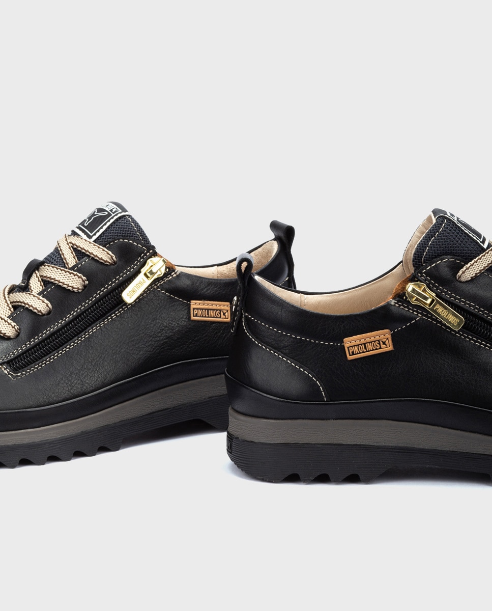 Zapatillas de mujer de piel con plantilla memory foam extraíble - Pikolinos - Negro Negro-4