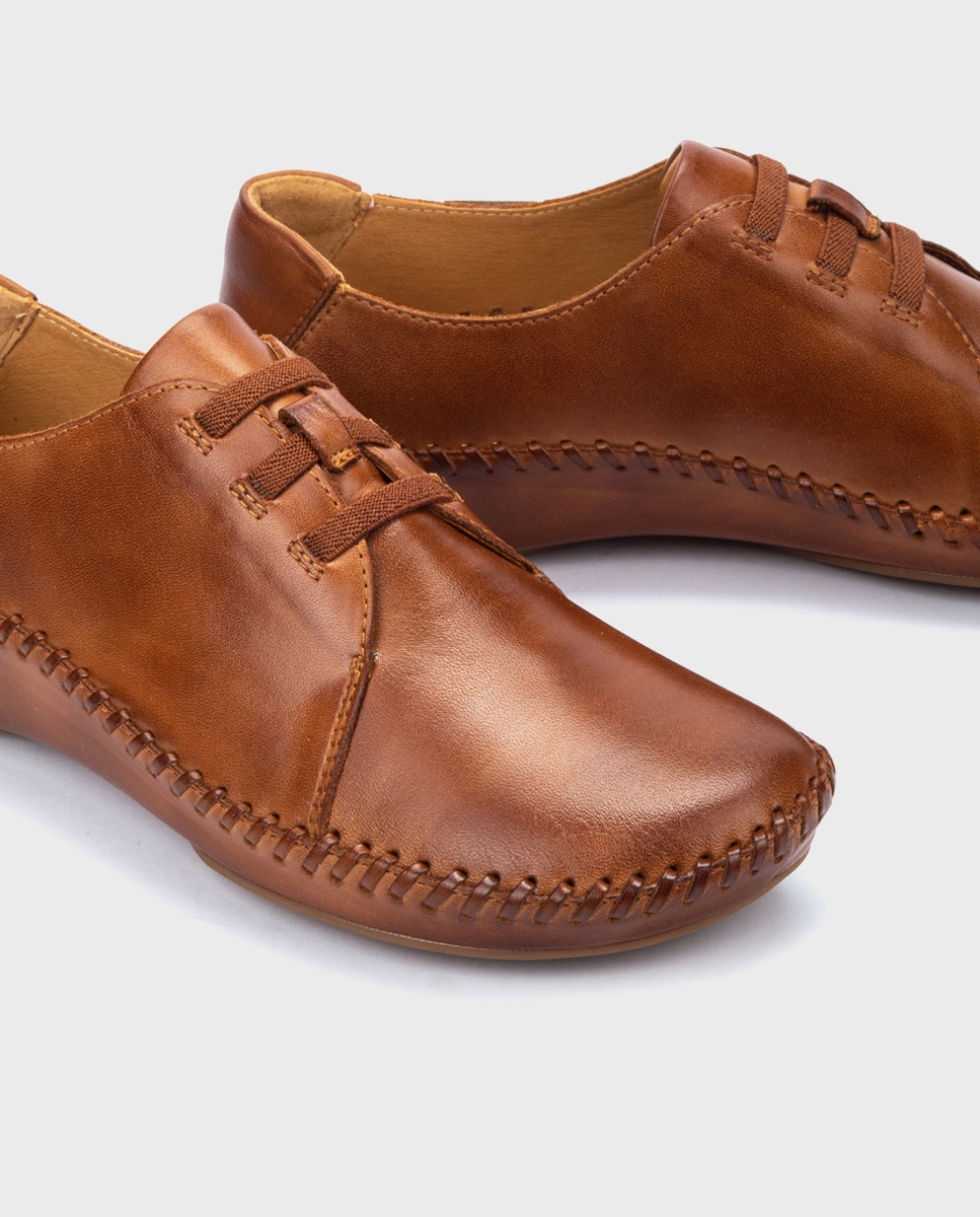 Mocasines de mujer de piel con cordones elásticos - Pikolinos - Marrón Marrón-4