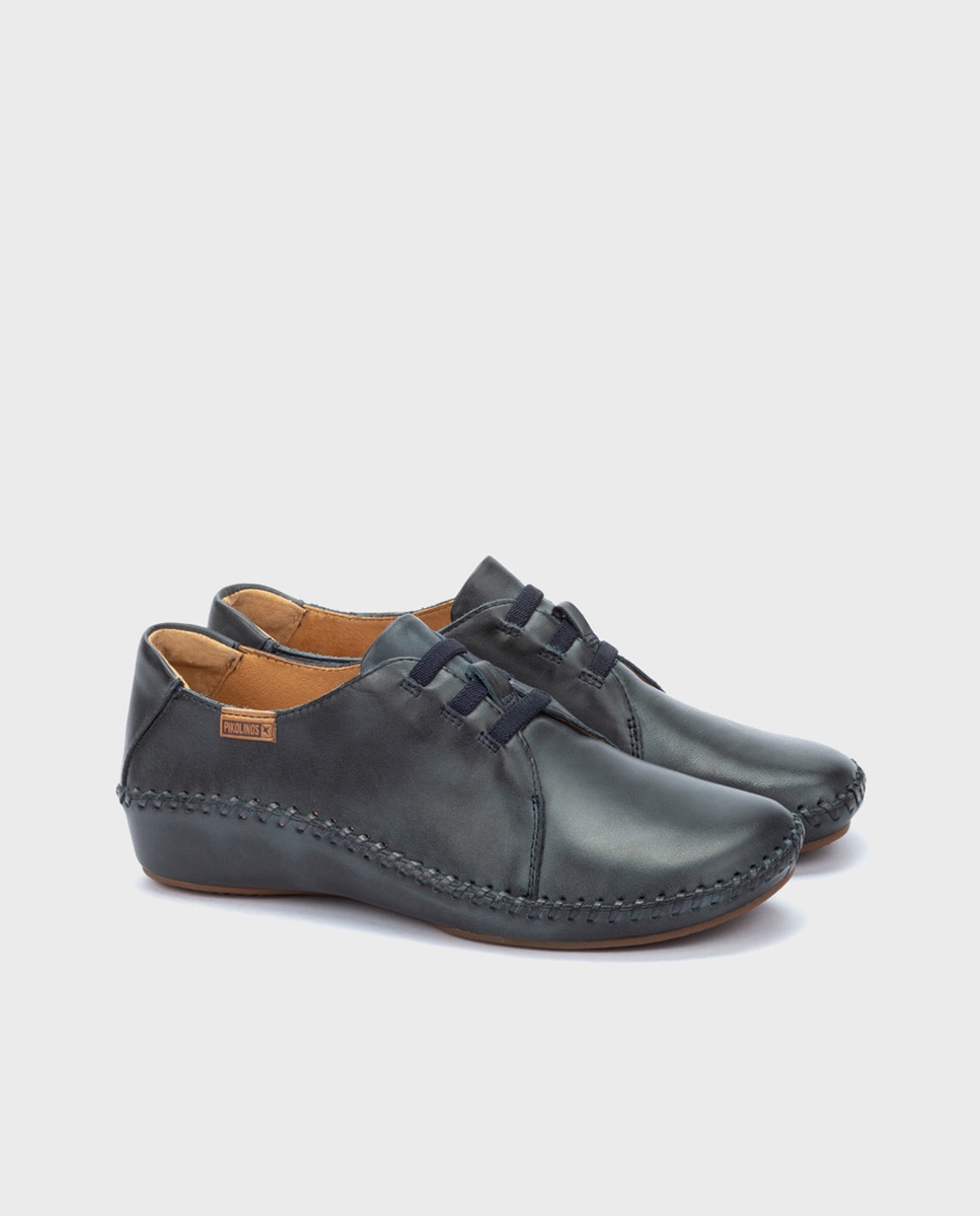 Mocasines de mujer de piel con cordones elásticos - Pikolinos - Azul marino Azul marino-3