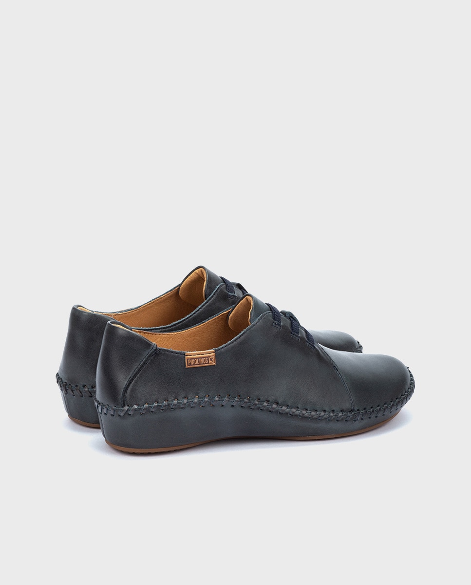Mocasines de mujer de piel con cordones elásticos - Pikolinos - Azul marino Azul marino-2