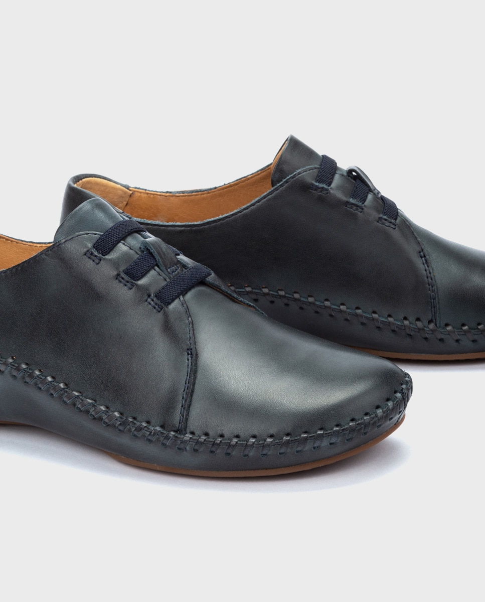 Mocasines de mujer de piel con cordones elásticos - Pikolinos - Azul marino Azul marino-4