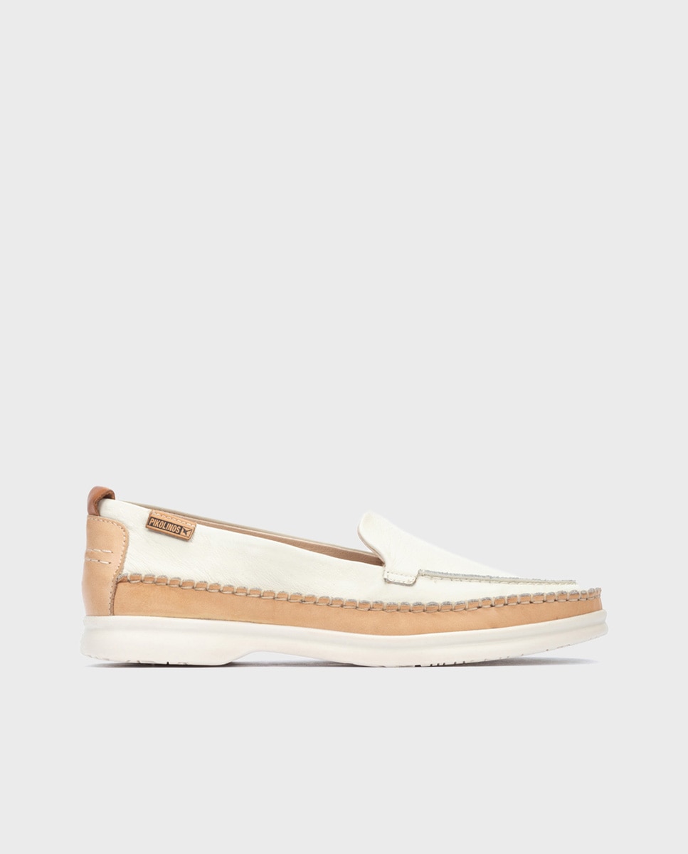 Pikolinos - Mocasines de mujer de piel con plantilla acolchada en color blanco.
