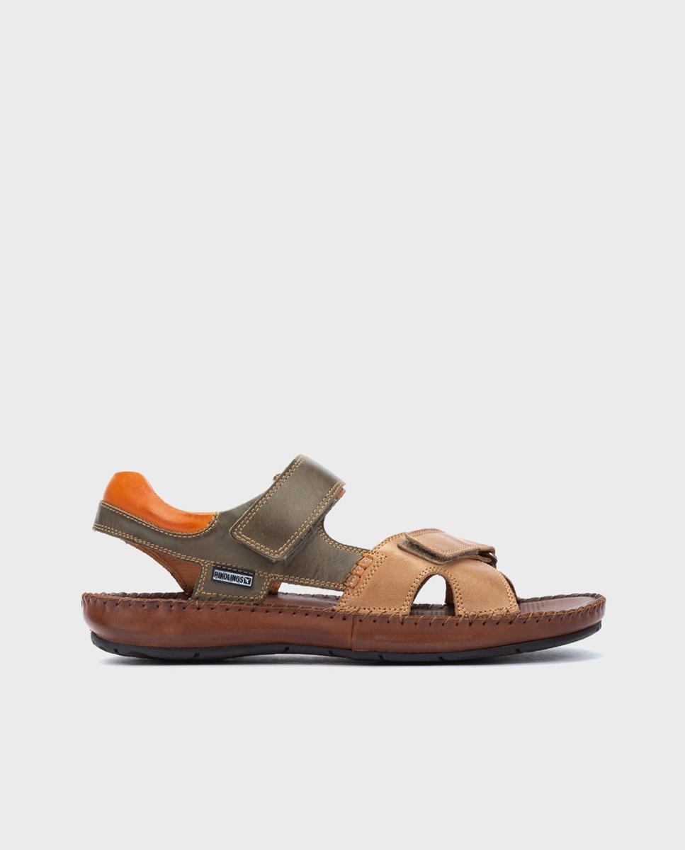 Pikolinos - Sandalias de hombre de piel con doble cierre adherente.