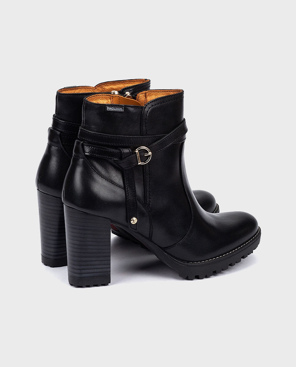 Botines de tacón de mujer de piel con cremallera y adorno de hebilla - Pikolinos - Negro Negro-2