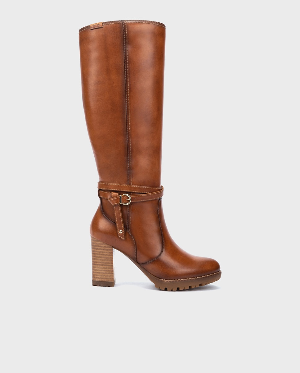 Botas de mujer de piel con cremallera y adorno de hebilla - Pikolinos - Marrón Marrón-1