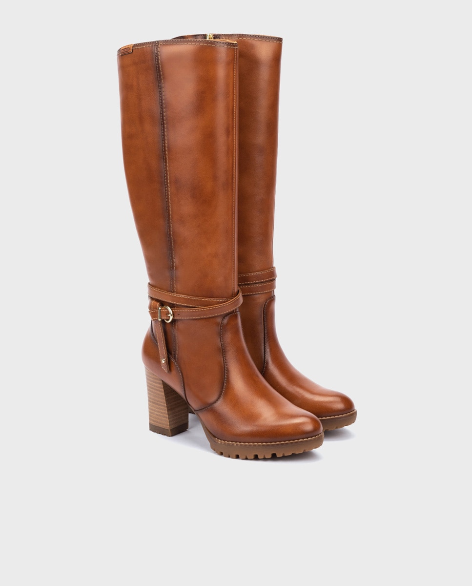 Botas de mujer de piel con cremallera y adorno de hebilla - Pikolinos - Marrón Marrón-2