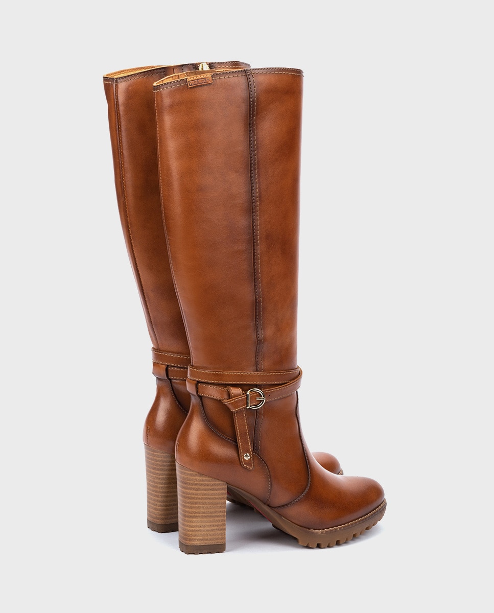Botas de mujer de piel con cremallera y adorno de hebilla - Pikolinos - Marrón Marrón-3