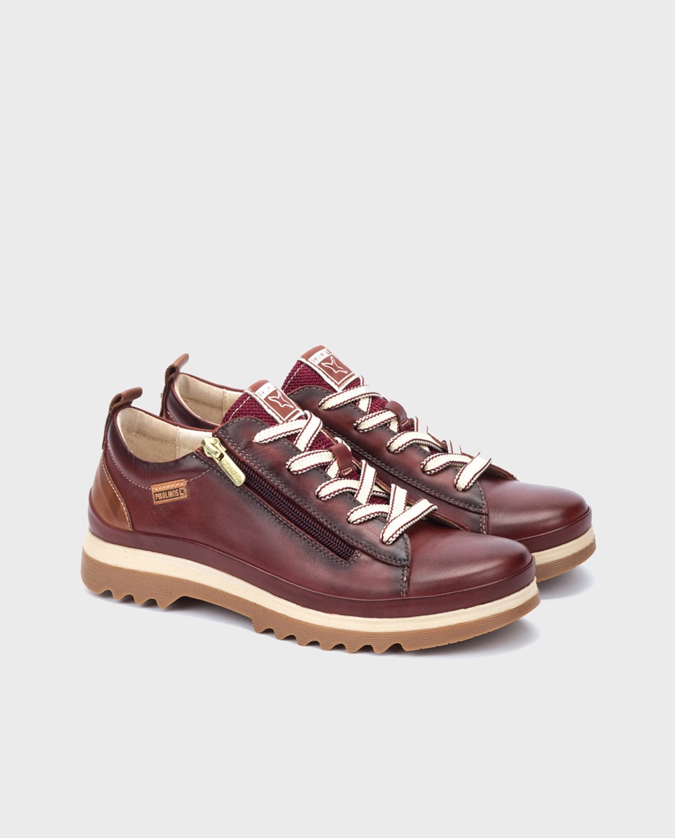 Zapatillas de mujer de piel con plantilla Memory Foam extraíble - Pikolinos - Granate Granate-2