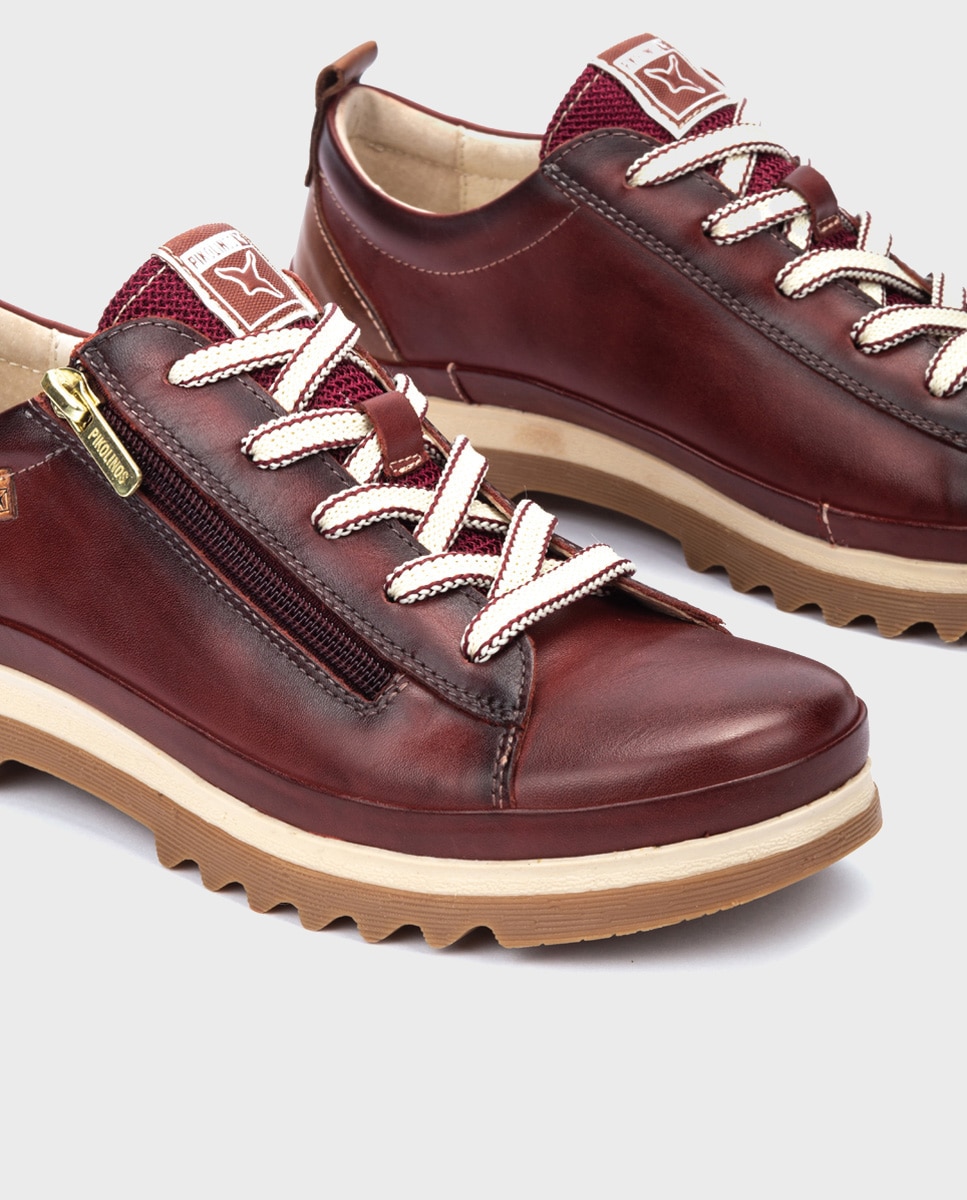 Zapatillas de mujer de piel con plantilla Memory Foam extraíble - Pikolinos - Granate Granate-4