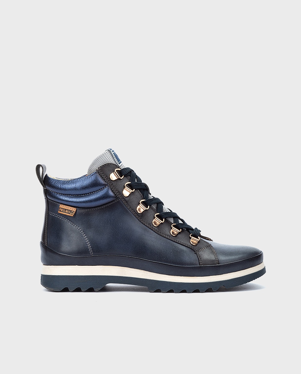 Botines de mujer de piel con plantilla memory foam extraíble - Pikolinos - Azul Azul-1