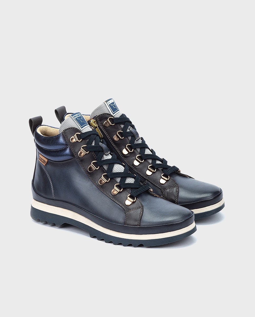 Botines de mujer de piel con plantilla memory foam extraíble - Pikolinos - Azul Azul-3