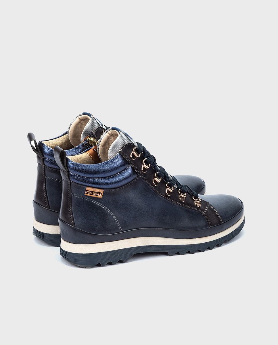 Botines de mujer de piel con plantilla memory foam extraíble - Pikolinos - Azul Azul-2
