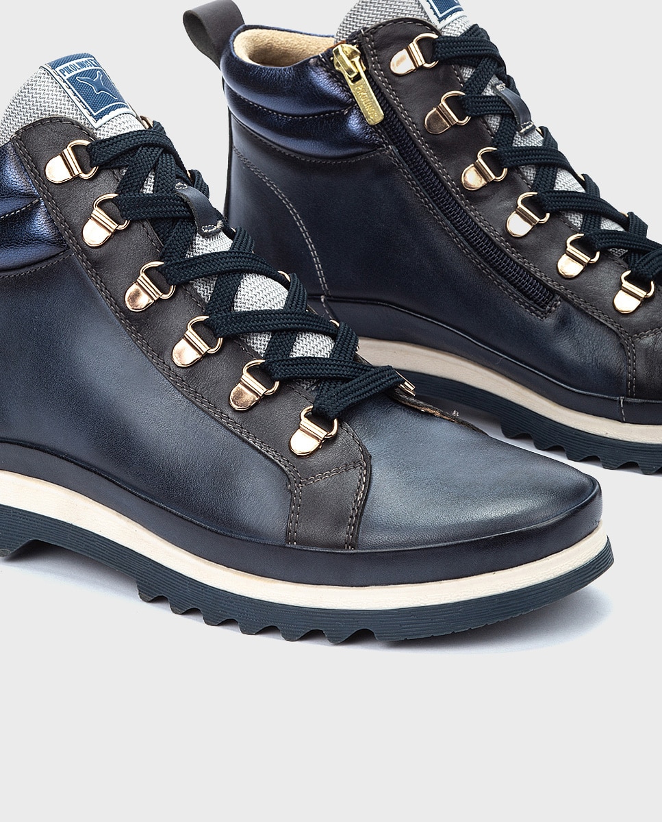 Botines de mujer de piel con plantilla memory foam extraíble - Pikolinos - Azul Azul-4