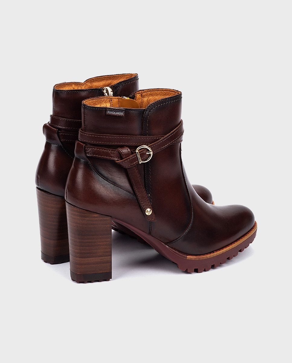 Botines de tacón de mujer de piel con cremallera y adorno de hebilla - Pikolinos - Marrón oscuro Marrón oscuro-2