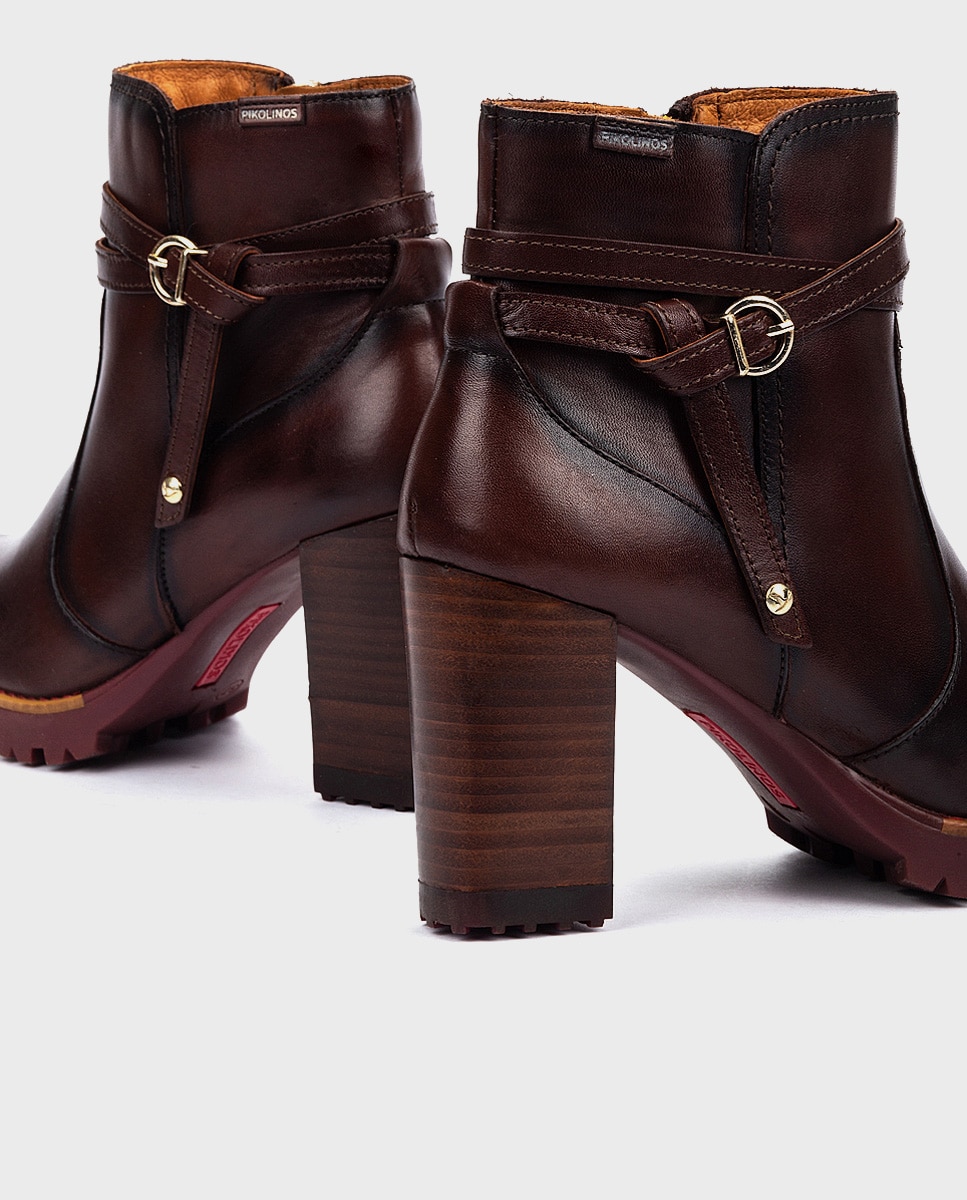 Botines de tacón de mujer de piel con cremallera y adorno de hebilla - Pikolinos - Marrón oscuro Marrón oscuro-4