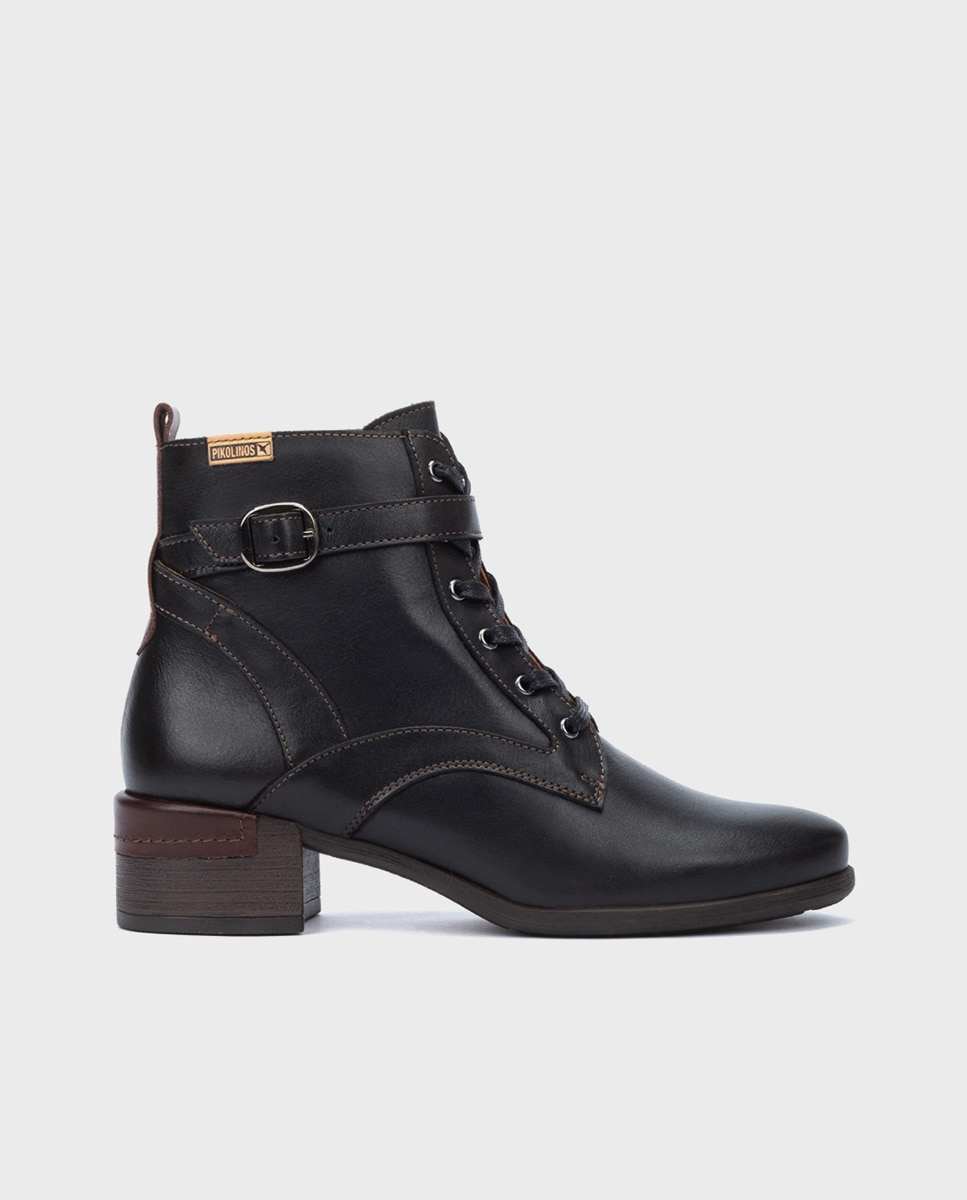 Botines de tacón de mujer de piel con cremallera - Pikolinos - Negro Negro-1