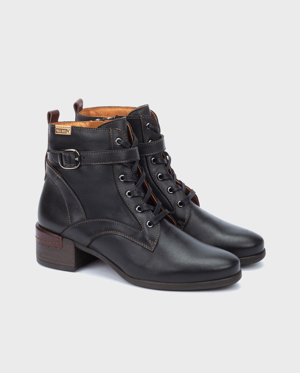 Botines de tacón de mujer de piel con cremallera - Pikolinos - Negro Negro-2
