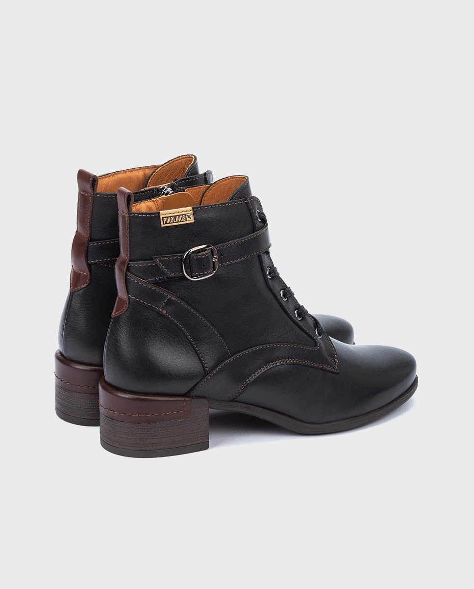 Botines de tacón de mujer de piel con cremallera - Pikolinos - Negro Negro-3