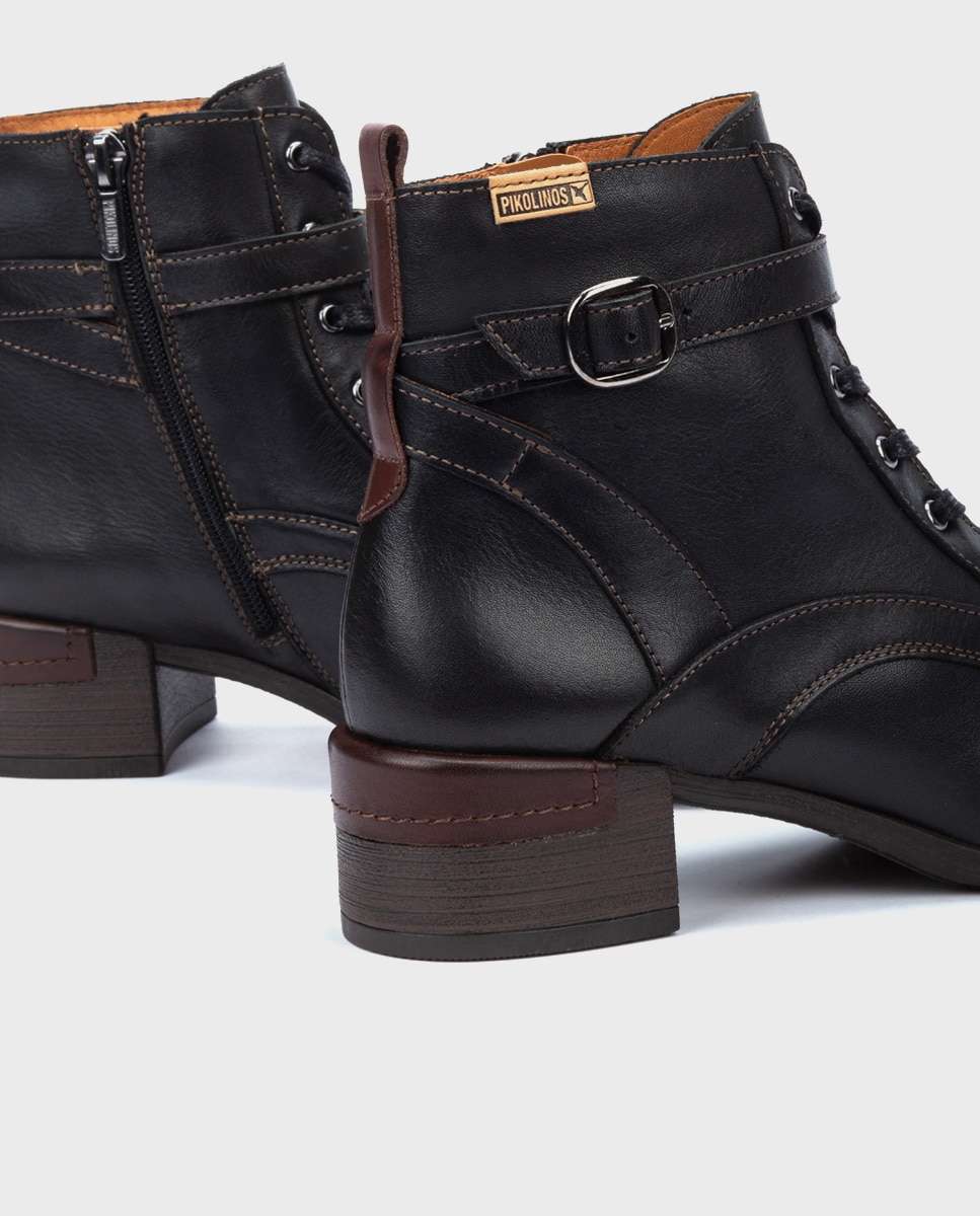 Botines de tacón de mujer de piel con cremallera - Pikolinos - Negro Negro-4