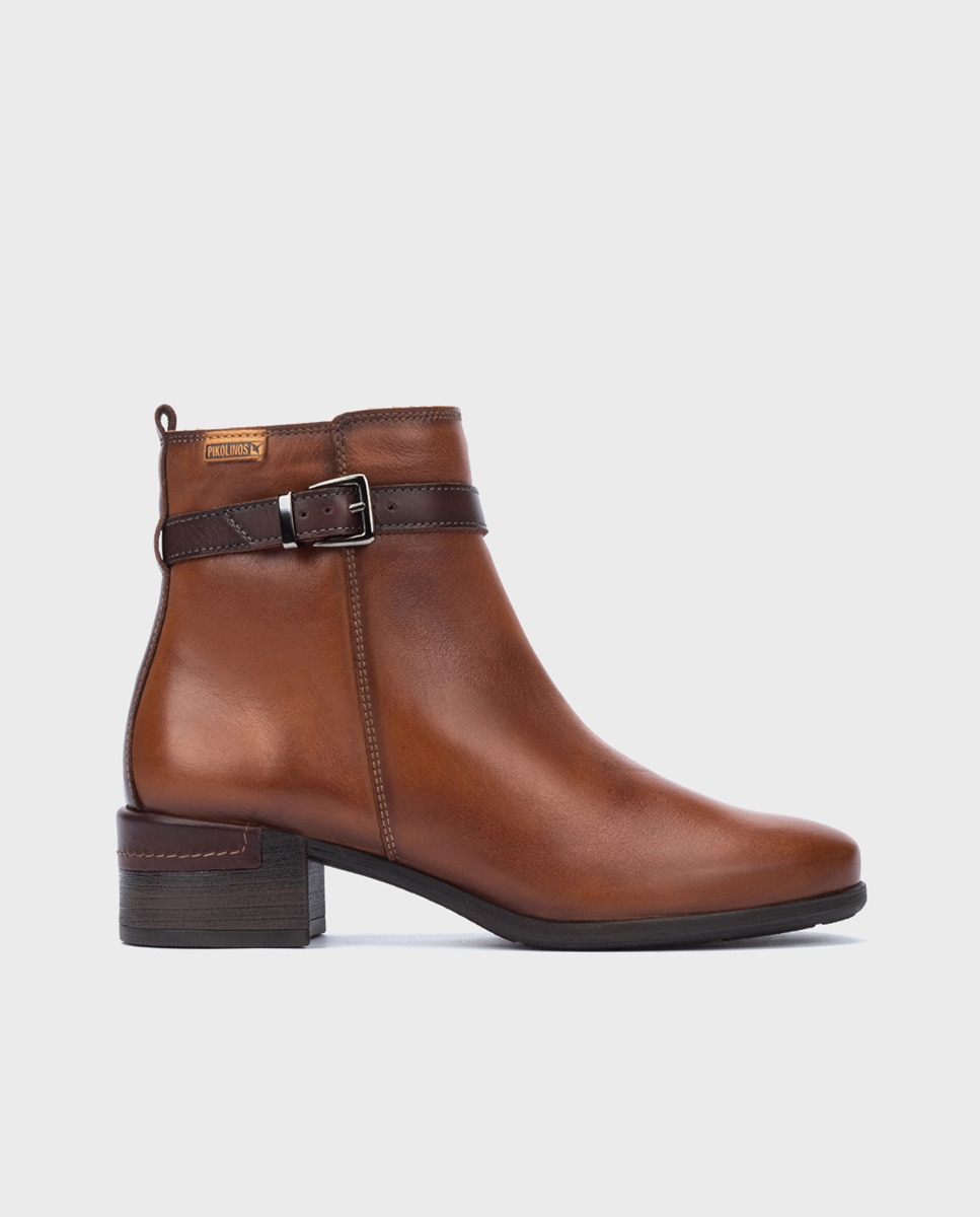 Botines de tacón de mujer de piel con cremallera - Pikolinos - Marrón Marrón-1