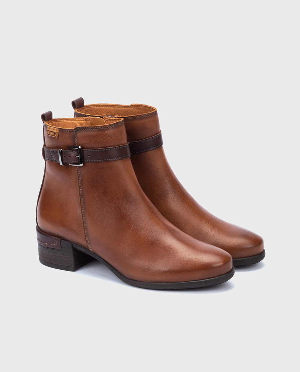Botines de tacón de mujer de piel con cremallera - Pikolinos - Marrón Marrón-2