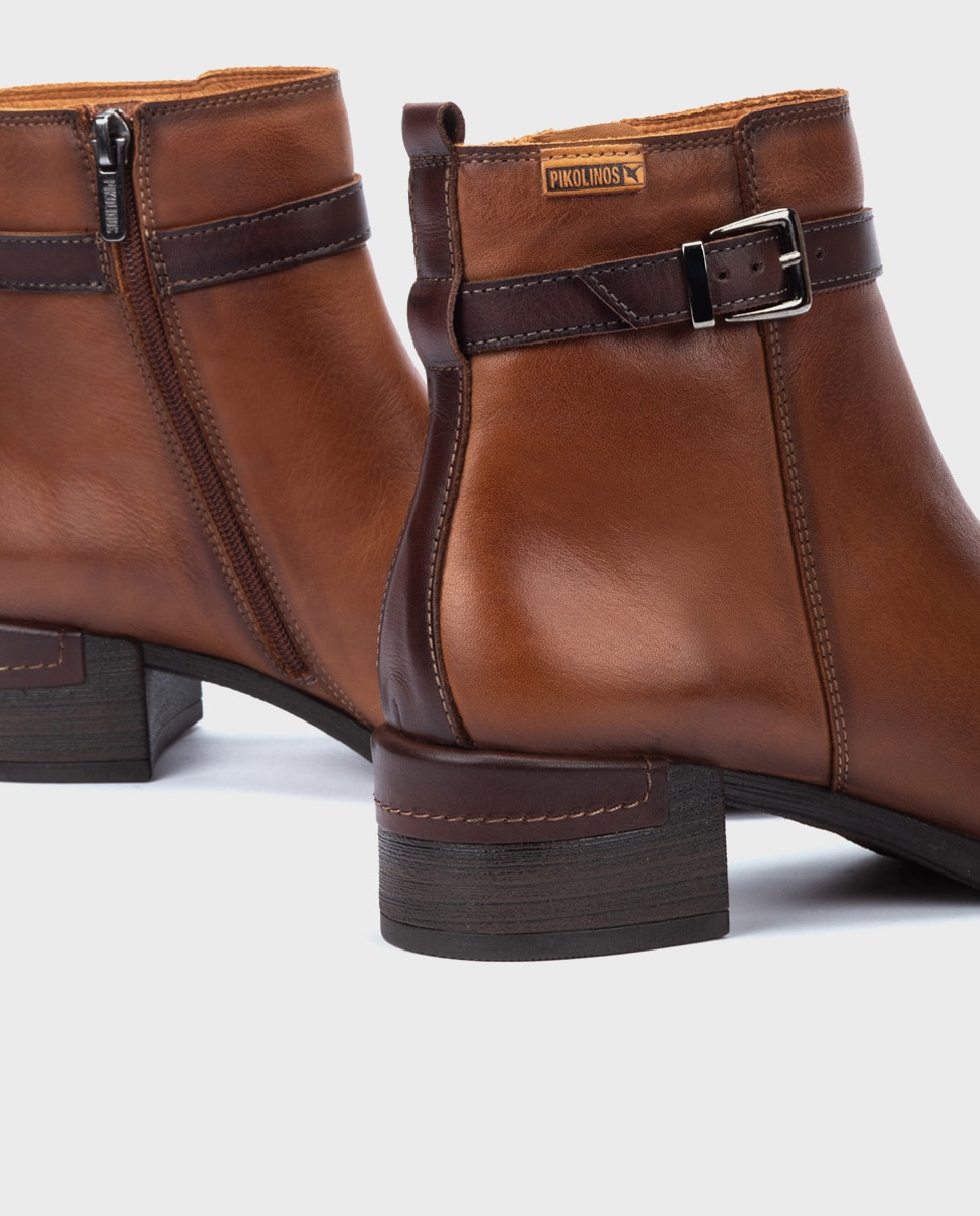 Botines de tacón de mujer de piel con cremallera - Pikolinos - Marrón Marrón-4